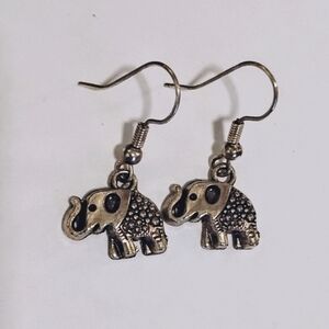 Elephant Dangle Earrings in Silver Tone